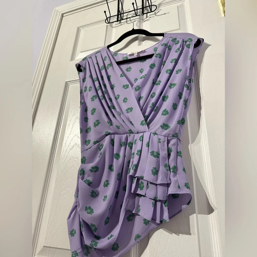 WAYF Purple Asymmetrical Wrap Blouse Cap Sleeve (XS) - Picture 6 of 16